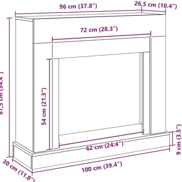 vidaXL Pejse^forsats til pejs 100x30x87,5 cm konstrueret træ sort-eg
