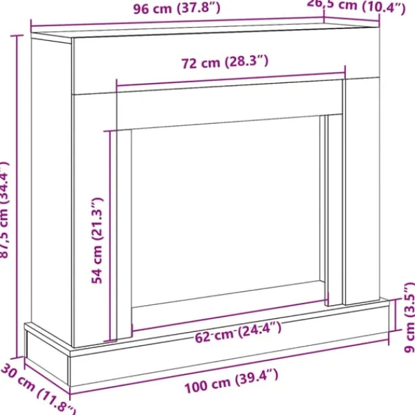 Best forsats til pejs 100x30x87,5 cm konstrueret træ sort Pejse