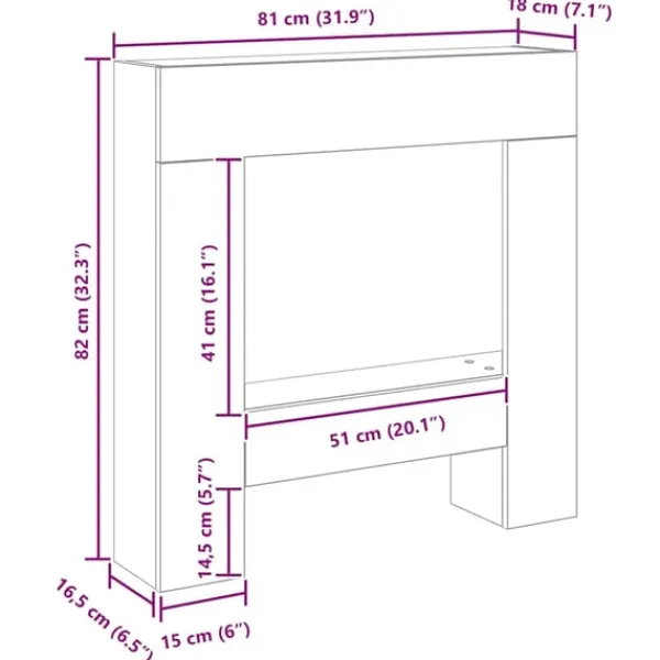forsats til pejs 81x18x82 cm konstrueret træ sort egetræ Tilbehør Til Brændeovne & Pejse