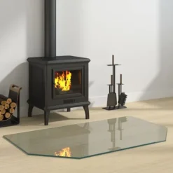 New glasplade til pejs 100x60 cm sekskantet - Glas Tilbehør Til Brændeovne & Pejse