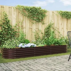 vidaXL Plantningsbænke^Havebed Brun Galvaniseret stål 320 x 80 x 44 cm Slidstærk