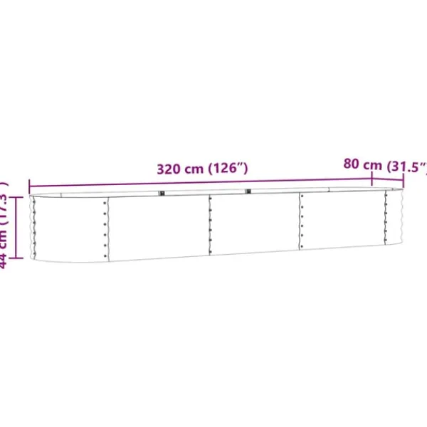 vidaXL Plantningsbænke^Havebed Brun Galvaniseret stål 320 x 80 x 44 cm Slidstærk