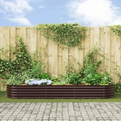 vidaXL Plantningsbænke^Havebed Brun Galvaniseret stål 320 x 80 x 44 cm Slidstærk
