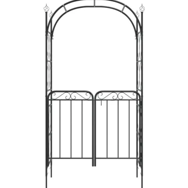 vidaXL Buer, Spalier, Lysthuse Uden Tag^havebue med låge 108x45x235 cm stål sort - Havebuer, espalierer & pergolaer