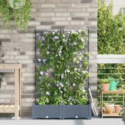 Outlet Havekrukke med trellis Lysegrå 80 x 40 x 125.5 cm PP Plantestativer