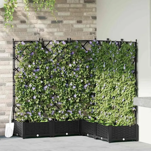 Hot Havekrukke med trellis 5 pcs Sort 120 x 120 x 125.5 cm PP Plantestativer