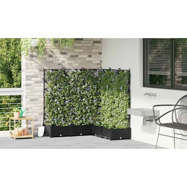 Hot Havekrukke med trellis 5 pcs Sort 120 x 120 x 125.5 cm PP Plantestativer