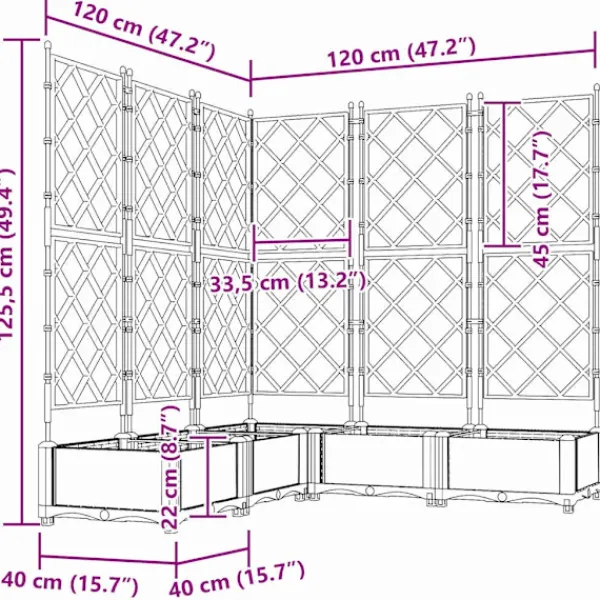 Hot Havekrukke med trellis 5 pcs Sort 120 x 120 x 125.5 cm PP Plantestativer