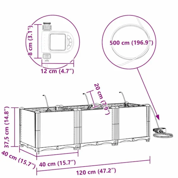 vidaXL Plantningsbænke^Havekrukker Grå 120 x 40 x 37,5 cm Stål