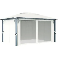 Outlet havepavillon med gardin 400x300 cm aluminium cremefarvet - Festtelte & havepavilloner Telte & Lysthuse