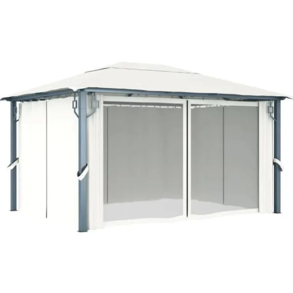 Outlet havepavillon med gardin 400x300 cm aluminium cremefarvet - Festtelte & havepavilloner Telte & Lysthuse