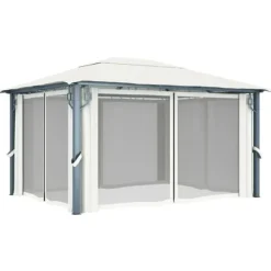 Outlet havepavillon med gardin 400x300 cm aluminium cremefarvet - Festtelte & havepavilloner Telte & Lysthuse