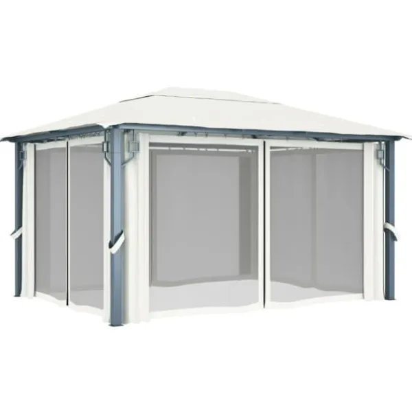 Outlet havepavillon med gardin 400x300 cm aluminium cremefarvet - Festtelte & havepavilloner Telte & Lysthuse