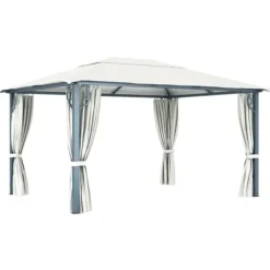 Outlet havepavillon med gardin 400x300 cm aluminium cremefarvet - Festtelte & havepavilloner Telte & Lysthuse