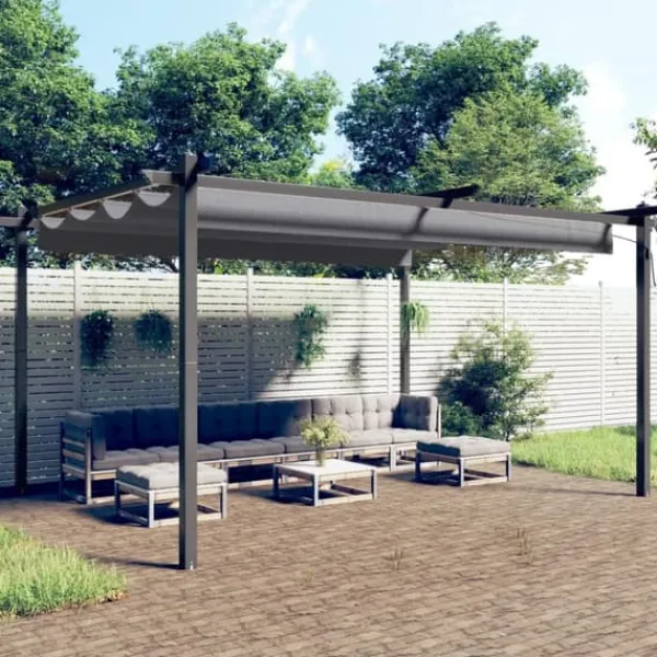Hot havepavillon med sammenrulleligt tag 4x3 m antracitgrå - Festtelte & havepavilloner Telte & Lysthuse
