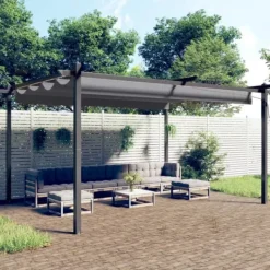 Hot havepavillon med sammenrulleligt tag 4x3 m antracitgrå - Festtelte & havepavilloner Telte & Lysthuse
