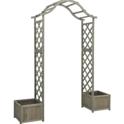 Outlet havepergola med plantekasse massivt fyrretræ grå - Havebuer, espalierer & pergolaer Buer, Spalier, Lysthuse Uden Tag