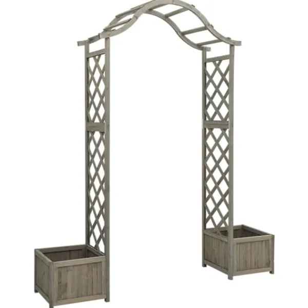 Outlet havepergola med plantekasse massivt fyrretræ grå - Havebuer, espalierer & pergolaer Buer, Spalier, Lysthuse Uden Tag
