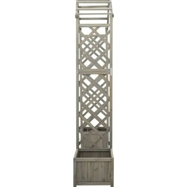 Outlet havepergola med plantekasse massivt fyrretræ grå - Havebuer, espalierer & pergolaer Buer, Spalier, Lysthuse Uden Tag