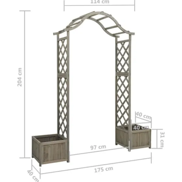 Outlet havepergola med plantekasse massivt fyrretræ grå - Havebuer, espalierer & pergolaer Buer, Spalier, Lysthuse Uden Tag