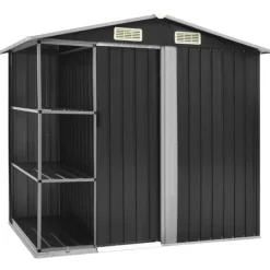 vidaXL Skure, Garager & Carports^haveskur med reol 205x130x183 cm jern antracitgrå - Skure & Redskabsskure