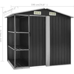 vidaXL Skure, Garager & Carports^haveskur med reol 205x130x183 cm jern antracitgrå - Skure & Redskabsskure
