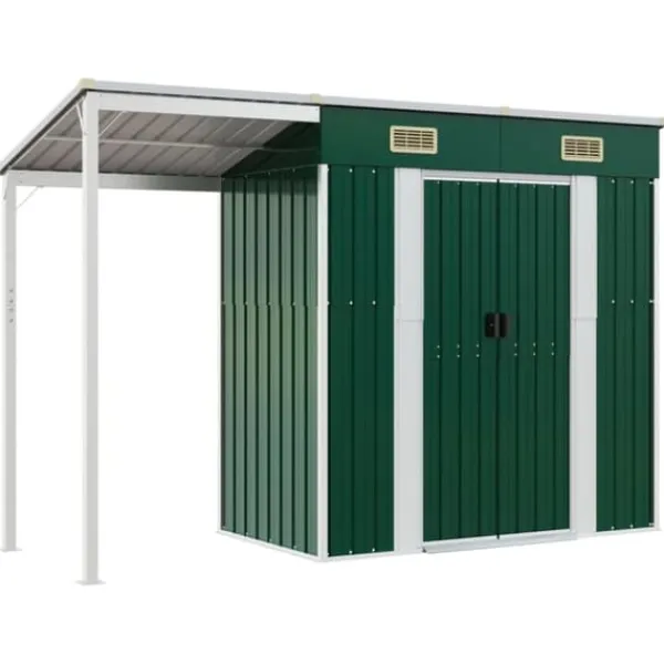 Online haveskur med udvidet tag 277x110,5x181 cm stål grøn - Skure & Redskabsskure Skure, Garager & Carports