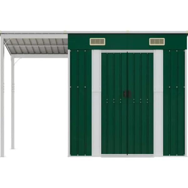 Online haveskur med udvidet tag 277x110,5x181 cm stål grøn - Skure & Redskabsskure Skure, Garager & Carports