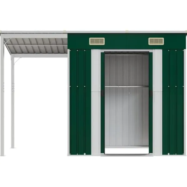 Online haveskur med udvidet tag 277x110,5x181 cm stål grøn - Skure & Redskabsskure Skure, Garager & Carports