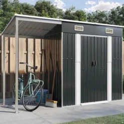 vidaXL Skure, Garager & Carports^haveskur med udvidet tag 277x110,5x181 cm stål antracitgrå - Skure & Redskabsskure