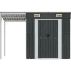 vidaXL Skure, Garager & Carports^haveskur med udvidet tag 277x110,5x181 cm stål antracitgrå - Skure & Redskabsskure