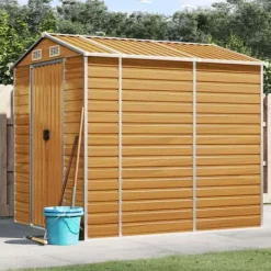 vidaXL Skure, Garager & Carports^haveskur 191x215x198 cm galvaniseret stål lysebrun - Skure & Redskabsskure