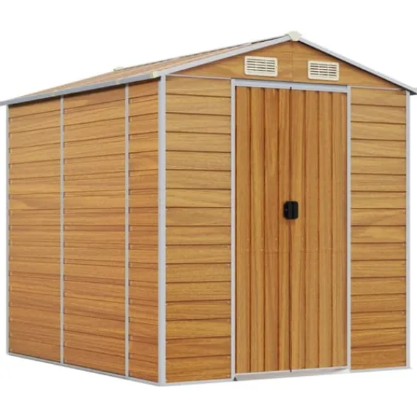 vidaXL Skure, Garager & Carports^haveskur 191x215x198 cm galvaniseret stål lysebrun - Skure & Redskabsskure