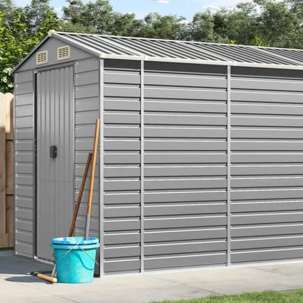 haveskur 191x555x198 cm galvaniseret stål lysegrå - Skure & Redskabsskure Skure, Garager & Carports