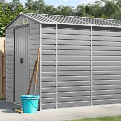 haveskur 191x555x198 cm galvaniseret stål lysegrå - Skure & Redskabsskure Skure, Garager & Carports