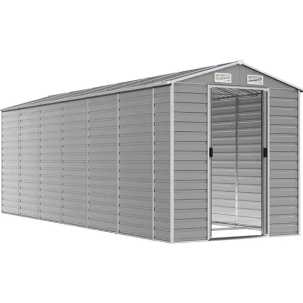 haveskur 191x555x198 cm galvaniseret stål lysegrå - Skure & Redskabsskure Skure, Garager & Carports
