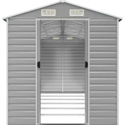 haveskur 191x555x198 cm galvaniseret stål lysegrå - Skure & Redskabsskure Skure, Garager & Carports
