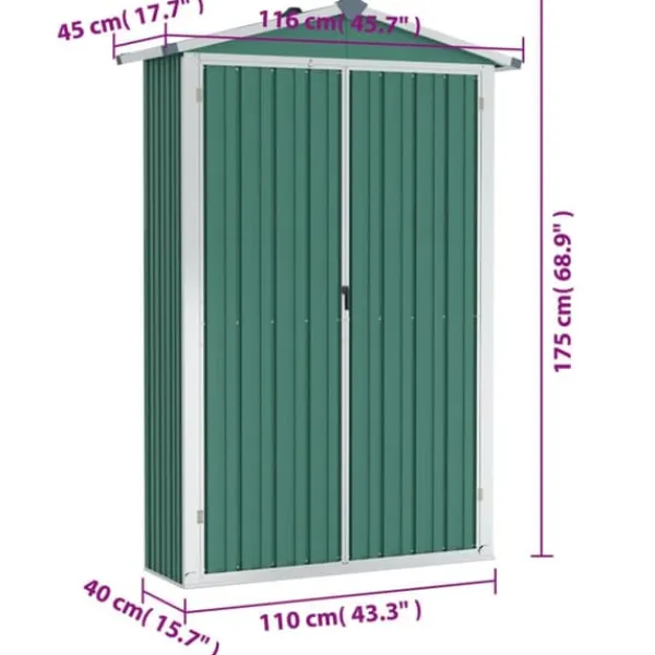 Online haveskur 116x45x175 cm galvaniseret stål grøn - Skure & Redskabsskure Skure, Garager & Carports