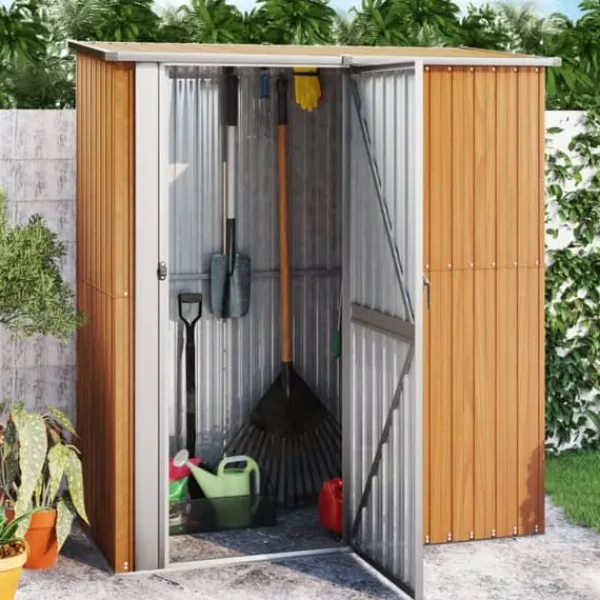 vidaXL Skure, Garager & Carports^haveskur 180,5x97x209,5 cm galvaniseret stål trælook - Skure & Redskabsskure