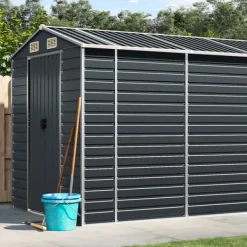 Discount haveskur 191x470x198 cm galvaniseret stål antracitgrå - Skure & Redskabsskure Skure, Garager & Carports