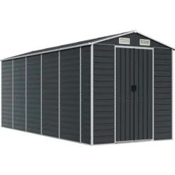 Discount haveskur 191x470x198 cm galvaniseret stål antracitgrå - Skure & Redskabsskure Skure, Garager & Carports