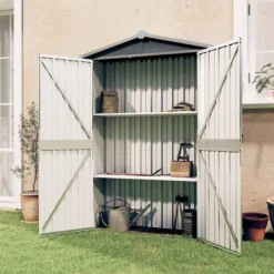 vidaXL Skure, Garager & Carports^haveskur 116x45x175 cm galvaniseret stål grå - Skure & Redskabsskure