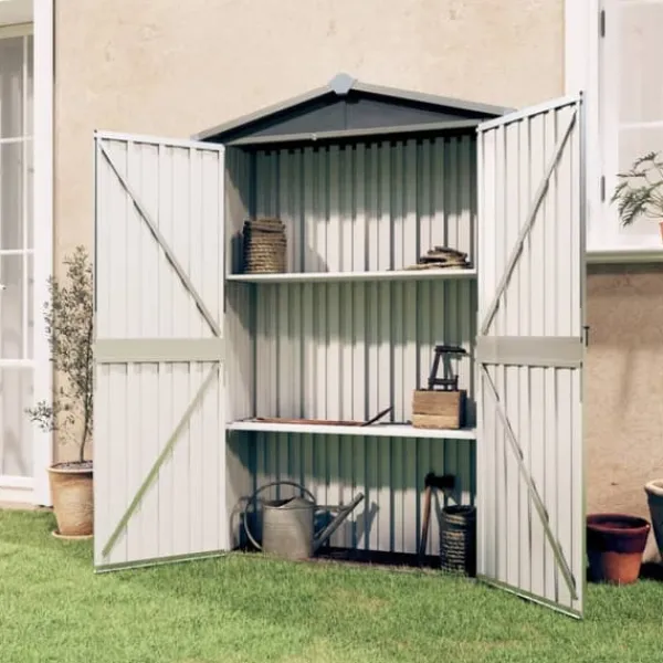 vidaXL Skure, Garager & Carports^haveskur 116x45x175 cm galvaniseret stål grå - Skure & Redskabsskure