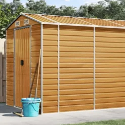 vidaXL Skure, Garager & Carports^haveskur 191x980x198 cm galvaniseret stål lysebrun - Skure & Redskabsskure