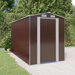 vidaXL Skure, Garager & Carports^haveskur 192x357x223 cm galvaniseret stål mørkebrun - Skure & Redskabsskure