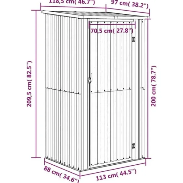Hot haveskur 118,5x97x209,5 galvaniseret stål grå - Skure & Redskabsskure Skure, Garager & Carports