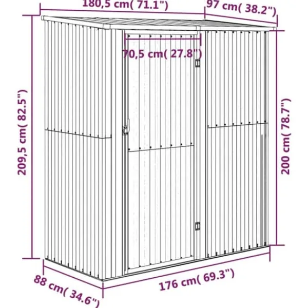 vidaXL Skure, Garager & Carports^haveskur 180,5x97x209,5 galvaniseret stål grå - Skure & Redskabsskure