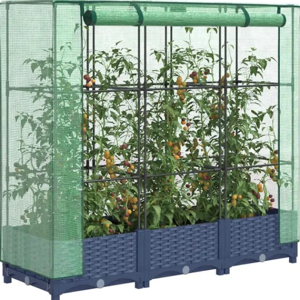 New højbed med drivhusovertræk 120x40x123 cm rattan-look Drivhus