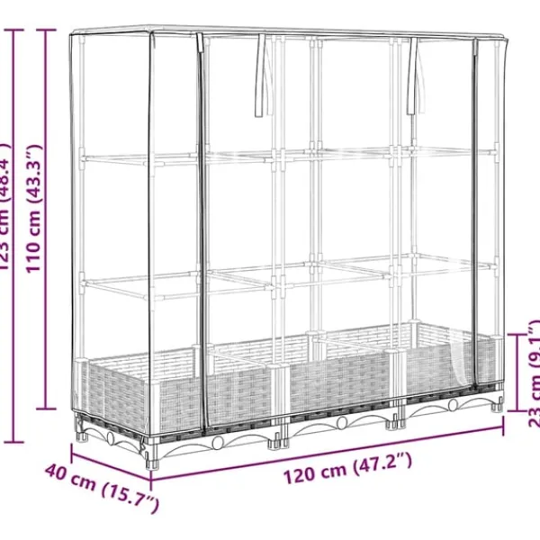 New højbed med drivhusovertræk 120x40x123 cm rattan-look Drivhus