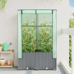 vidaXL Drivhus^højbed med drivhusovertræk 80x40x138 cm rattan-look